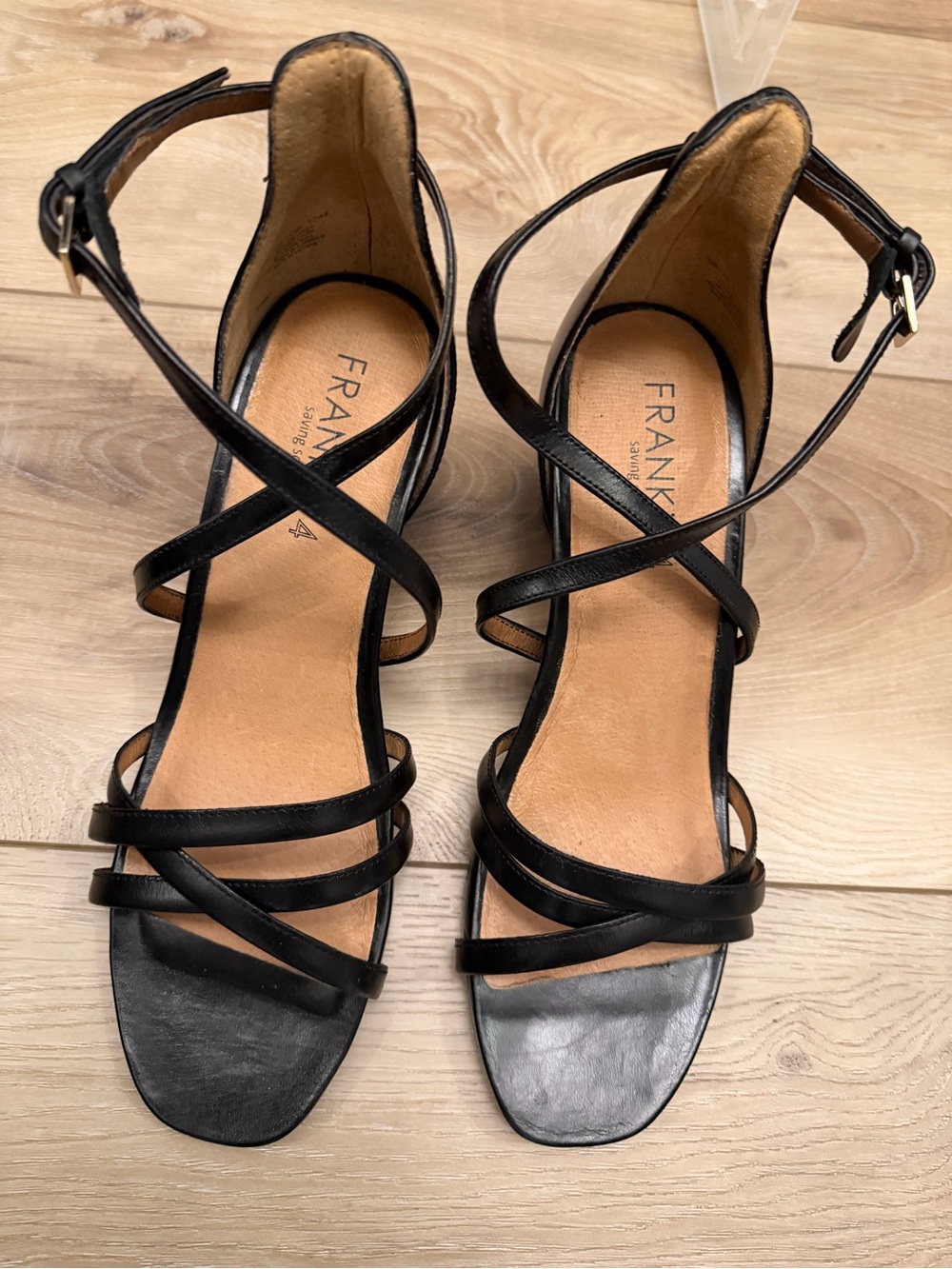 FRANKIE Black Strappy Leather Heeled Sandals for Women